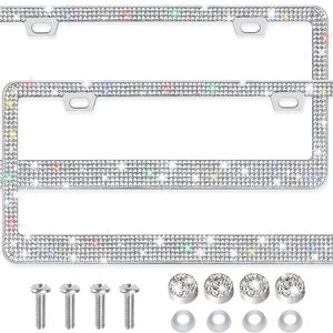 2pcs white diamond bling glitter crystal rhinestone license plate frame car thin