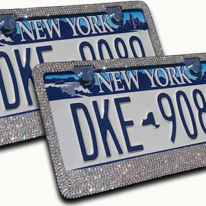 Premium Diamond Sparkle Crystal Bling Stainless Steel License Plate Frame - Pair