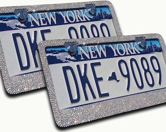 Premium Diamond Sparkle Crystal Bling Stainless Steel License Plate Frame - Pair