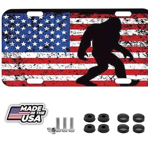 American flag bigfoot license plate auto tag