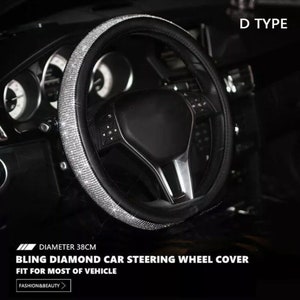 New 15'' 38cm bling rhinestone leather d type crystal car steering wheel cover
