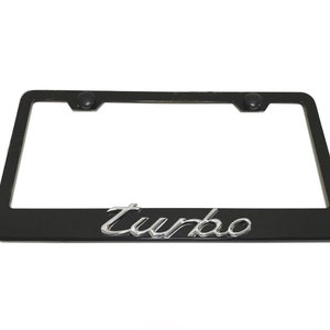 3D TURBO Emblem Black Powder Coated Metal Steel License Plate Frame Holder for Porsche