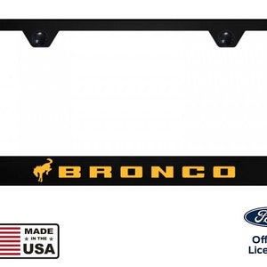 Ford bronco unbreakable black polycarbonate license plate frame - yellow