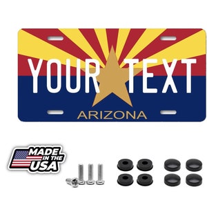 Placa de matrícula personalizada con la bandera de Arizona, su nombre, cualquier texto personalizado, 12 &quot;x 6&quot;