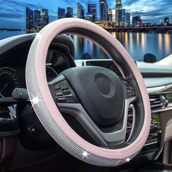 Bling shiny rhinestone diamond car steering wheel cover -for woman girl pink