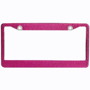 Hot Pink Crystal Rhinestone license Plate Frame With Crystal Screw Caps image 1