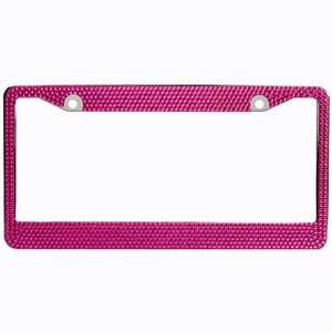 Hot Pink Crystal Rhinestone license Plate Frame With Crystal Screw Caps image 1