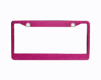 Hot Pink Crystal Rhinestone license Plate Frame With Crystal Screw Caps