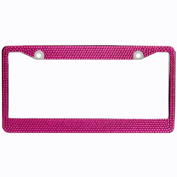 Hot Pink Crystal Rhinestone license Plate Frame With Crystal Screw Caps