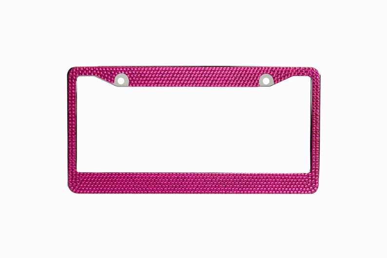 Hot Pink Crystal Rhinestone license Plate Frame With Crystal Screw Caps image 1