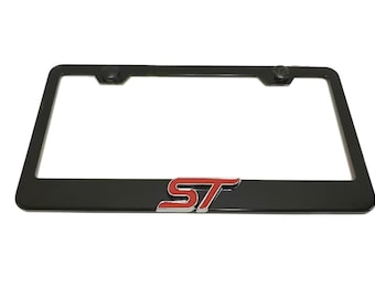 3D ST Emblem Black Powder Coated Metal Steel License Plate Frame Holder For Focus Fiesta Explorer