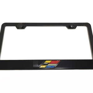 3D (Black) V-Series Logo Emblem Black Powder Coated Metal Steel License Plate Frame Holder For CTS XTS ATS