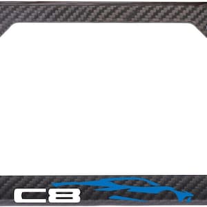 Blue 2021 corvette c8 stingray 100% black carbon fiber license plate frame