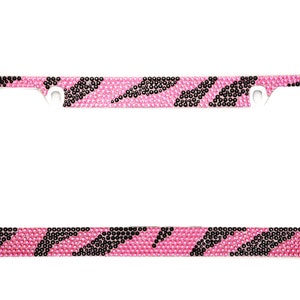 Zebra Pink Crystal Rhinestone license Plate Metal Frame With Crystal Screw Caps
