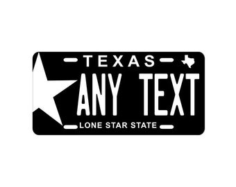 Texas personalized license plate your name any text custom black white