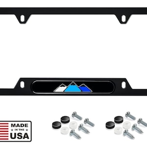 Toyota retro mountain trd tri color stainless steel license plate frame blue