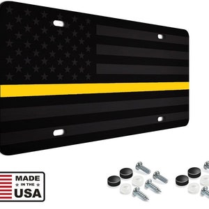 &quot;Dispatcher dünne gelbe Linie amerikanische Flagge Nummernschild 1/8 &quot;&quot;Schwarz taktisch.&quot;