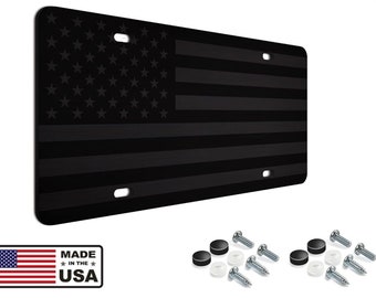 Subdued tactical american flag license plate matte black on 1/8" black aluminum