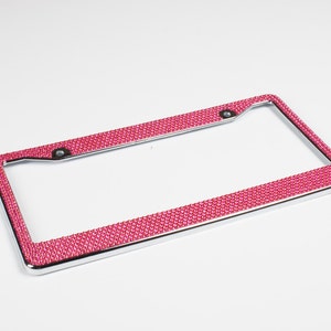 Hot Pink Crystal Rhinestone license Plate Frame With Crystal Screw Caps image 2