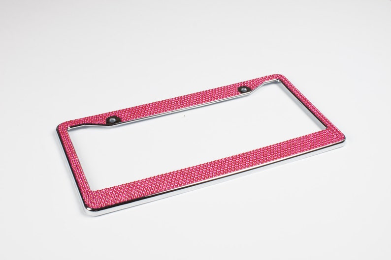 Hot Pink Crystal Rhinestone license Plate Frame With Crystal Screw Caps image 2