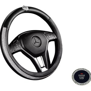 ラインストーン+クラウンカーステアリングホイールカバー38 cm / 15インチデラックスレザーブリンブリンファッション
