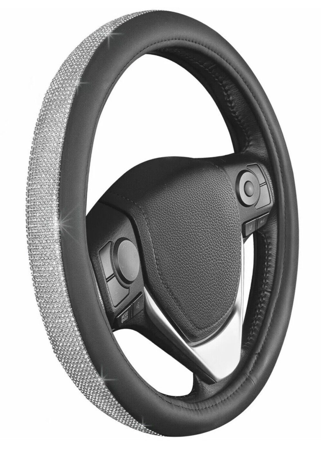 Bling Bling Leather Steering Wheel Cover W/ 9 Rows Crystals Women