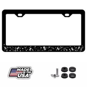 Time and Space - Etched Metal Black License Plate Frame |Time Travel | Space & Galaxy Themed