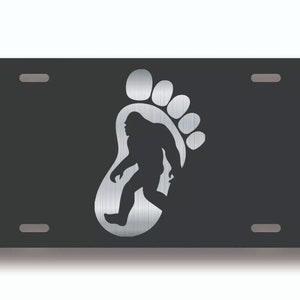 Bigfoot footprint license plate tag vanity novelty metal | etched metal | 6 x 12
