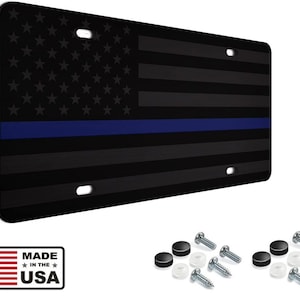 Tactical thin blue line american flag license plate matte black usa graphics