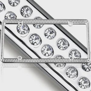 Swarovski Clear Crystal license Plate Metal Frame With Crystal Screw Caps