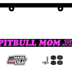 Pitbull mom i love my rescue dog black plastic license plate frame