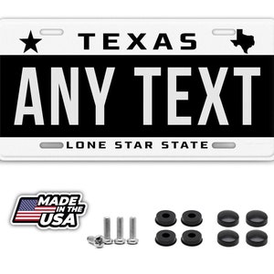 Texas personalized license plate your name any text custom black white