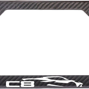 Silver 2022 corvette c8 stingray 100% black carbon fiber license plate frame