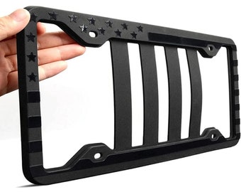 Silicone American Flag License Plate Frame with Embossed 3D Stars for Car Truck SUV, Matte Black Covers