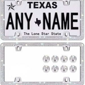 2pcs white thin diamond bling glitter crystal rhinestone license plate frame car