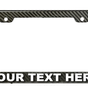 Custom carbon fiber look license plate frame including mounting hardware