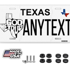 Texas In God We Trust Personalized license plate your name any text custom black white