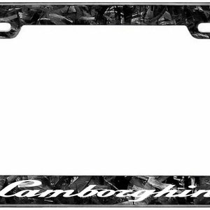 Reflective white lamborghini black forged carbon fiber license plate frame
