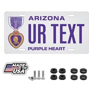 Placa de matrícula personalizada de Arizona Purple Heart con su nombre y cualquier texto personalizado de 12 &quot;x 6&quot;