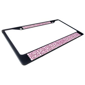 Black Hot Pink Bling Crystal Diamond License Plate Frame | Chrome Zinc Metal Frame For Car Truck | 90 Day Warranty