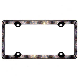 3 Rows Crystal AB - Aurora Borealis - BLING Inset / Embedded Rhinestone on Black License Plate Frame handmade using 100% Swarovski Elements