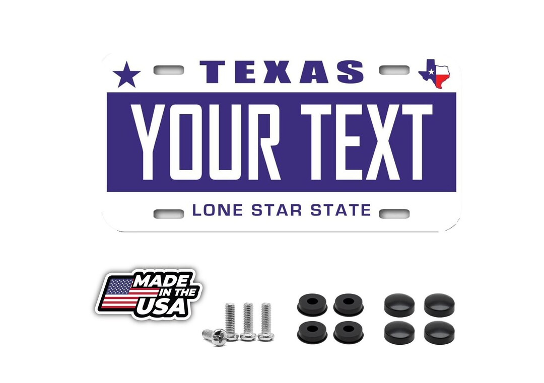 Texas Personalized License Plate Your Name Any Text Custom White Blue