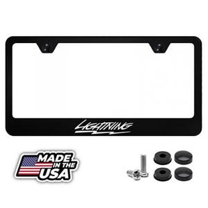 Lightning Truck Black Metal License Plate Frame w/ Screws & Caps