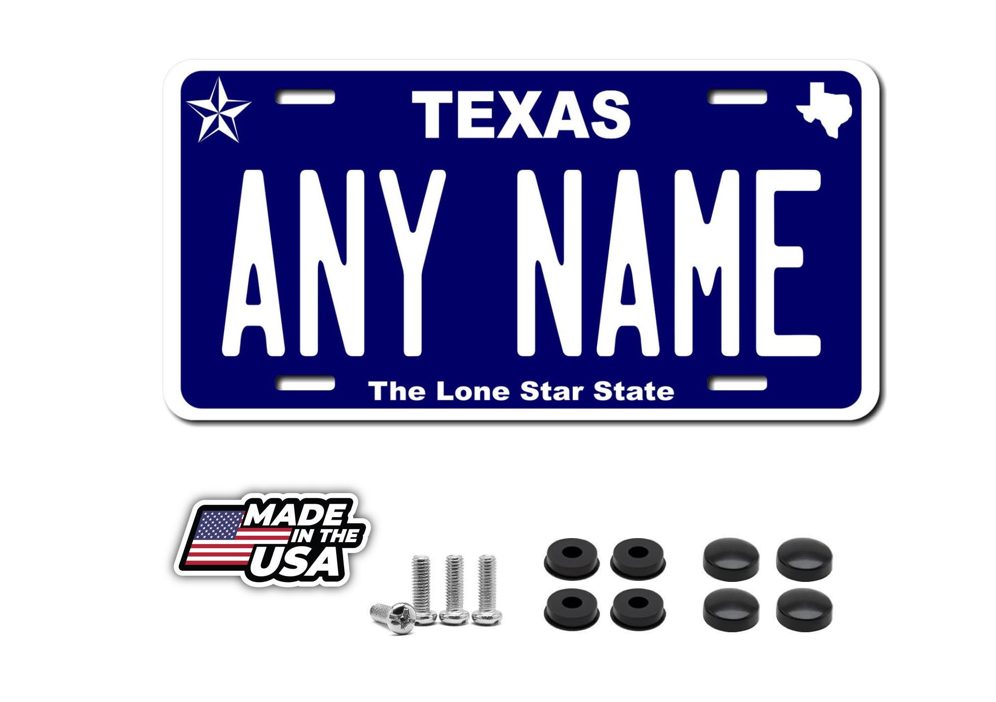Texas personalized license plate your name any text custom Blue