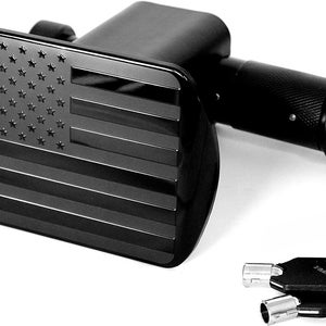 Usa american black metal flag hitch cover fits 2" receiver black with hitch lock