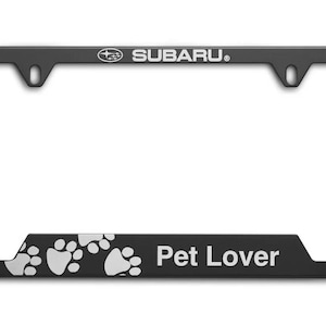 Subaru &quot; pet lover &quot; license plate frame matte black new