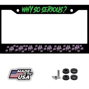 Haha / why so serious license plate frame -  joker funny cover  lg/purple