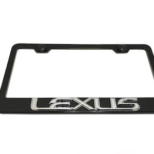 3D LEXUS Emblem Black Powder Coated Metal Steel License Plate Frame Holder
