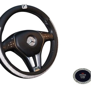 Car steering wheel cover 38cm deluxe pu leather bling rhinestone+swan for girl