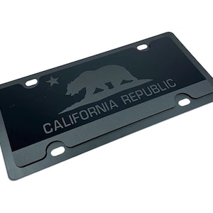 California Flag Vanity License Plate (Blacked Out Tactical Premium) Black Mirror and Opaque Laser Cut Acrylic